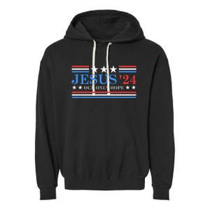 Jesus Christ 2024 President Usa Election Political Parody Garment-Dyed Fleece Hoodie