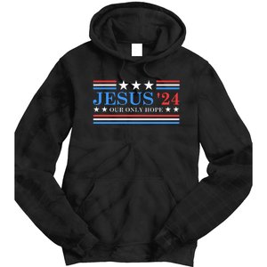 Jesus Christ 2024 President Usa Election Political Parody Tie Dye Hoodie