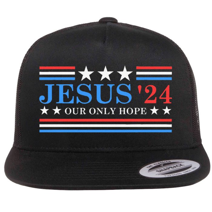 Jesus Christ 2024 President Usa Election Political Parody Flat Bill Trucker Hat