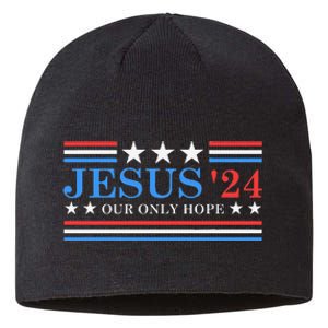 Jesus Christ 2024 President Usa Election Political Parody Sustainable Beanie