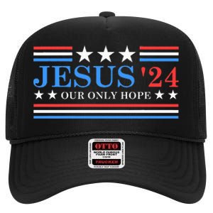 Jesus Christ 2024 President Usa Election Political Parody High Crown Mesh Back Trucker Hat