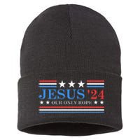 Jesus Christ 2024 President Usa Election Political Parody Sustainable Knit Beanie