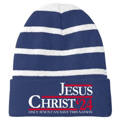 Jesus Christ 24 Only Jesus Can Save This Nation Striped Beanie with Solid Band