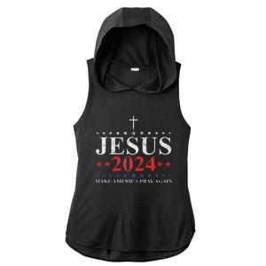 Jesus Christ 2024 Make America Pray Believe Again Christian Ladies PosiCharge Tri-Blend Wicking Draft Hoodie Tank