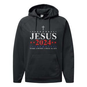 Jesus Christ 2024 Make America Pray Believe Again Christian Performance Fleece Hoodie