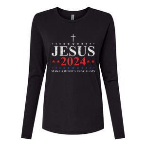 Jesus Christ 2024 Make America Pray Believe Again Christian Womens Cotton Relaxed Long Sleeve T-Shirt