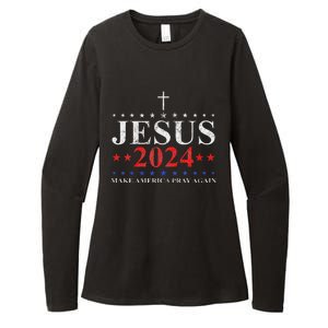 Jesus Christ 2024 Make America Pray Believe Again Christian Womens CVC Long Sleeve Shirt