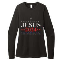 Jesus Christ 2024 Make America Pray Believe Again Christian Womens CVC Long Sleeve Shirt