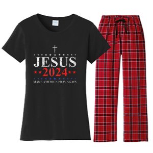 Jesus Christ 2024 Make America Pray Believe Again Christian Women's Flannel Pajama Set