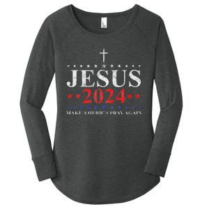 Jesus Christ 2024 Make America Pray Believe Again Christian Women's Perfect Tri Tunic Long Sleeve Shirt