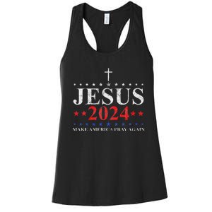 Jesus Christ 2024 Make America Pray Believe Again Christian Women's Racerback Tank