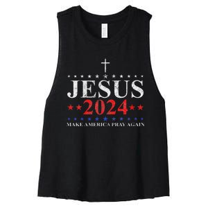 Jesus Christ 2024 Make America Pray Believe Again Christian Women's Racerback Cropped Tank