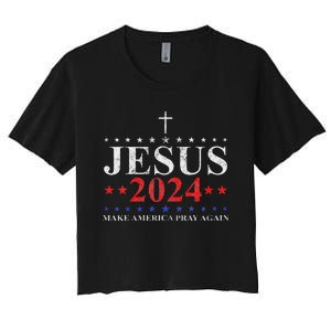 Jesus Christ 2024 Make America Pray Believe Again Christian Women's Crop Top Tee