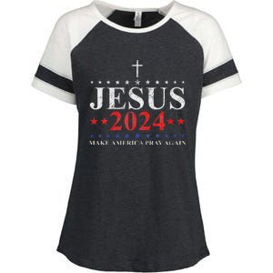 Jesus Christ 2024 Make America Pray Believe Again Christian Enza Ladies Jersey Colorblock Tee