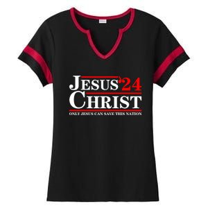 Jesus Christ 2024 Only Jesus Can Save This Nation Ladies Halftime Notch Neck Tee