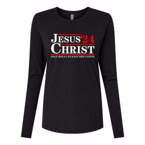 Jesus Christ 2024 Only Jesus Can Save This Nation Womens Cotton Relaxed Long Sleeve T-Shirt