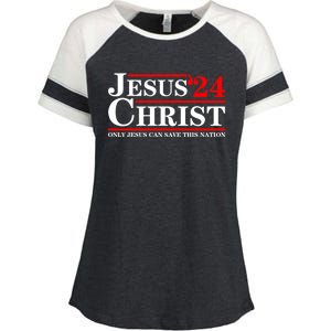 Jesus Christ 2024 Only Jesus Can Save This Nation Enza Ladies Jersey Colorblock Tee