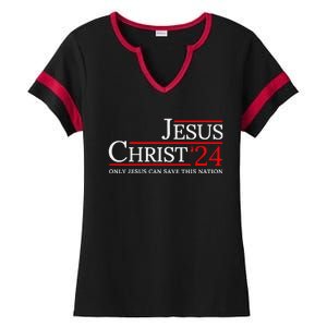 Jesus Christ 2024 Only Jesus Can Save This Nation Ladies Halftime Notch Neck Tee