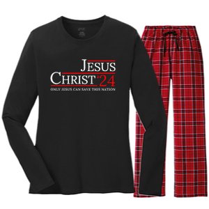 Jesus Christ 2024 Only Jesus Can Save This Nation Women's Long Sleeve Flannel Pajama Set 