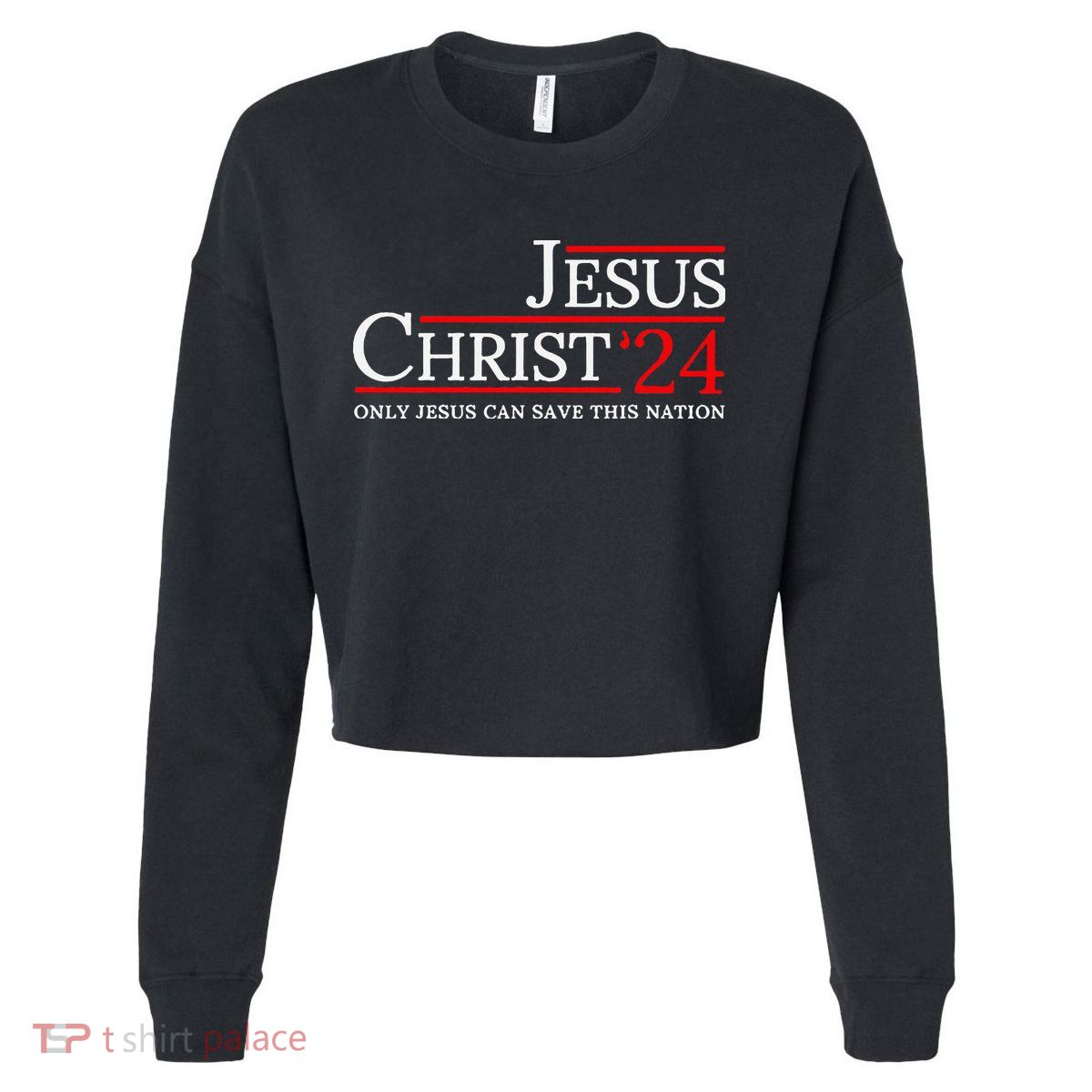 Jesus Christ 2024 Only Jesus Can Save This Nation Cropped Pullover Crew