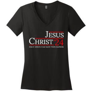 Jesus Christ 2024 Only Jesus Can Save This Nation Women's V-Neck T-Shirt