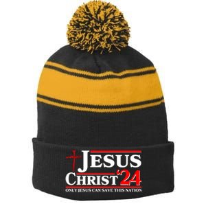 Jesus Christ 2024: The Ultimate Redeemer Only Jesus Can Save This Nation Stripe Pom Pom Beanie