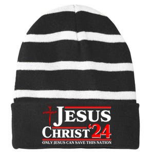 Jesus Christ 2024: The Ultimate Redeemer Only Jesus Can Save This Nation Striped Beanie with Solid Band