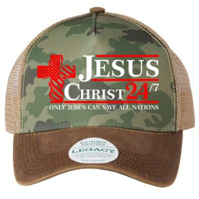 Jesus Christ 2024 24/7 Only Jesus Can Save All Nations Christian Catholic Cross Legacy Tie Dye Trucker Hat