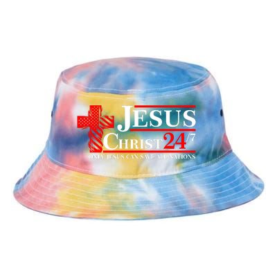 Jesus Christ 2024 24/7 Only Jesus Can Save All Nations Christian Catholic Cross Tie Dye Newport Bucket Hat