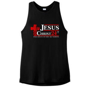 Jesus Christ 2024 24/7 Only Jesus Can Save All Nations Christian Catholic Cross Ladies PosiCharge Tri-Blend Wicking Tank