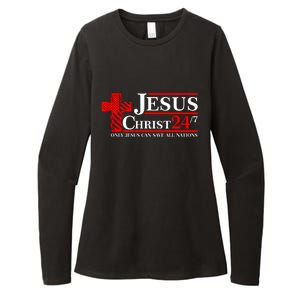 Jesus Christ 2024 24/7 Only Jesus Can Save All Nations Christian Catholic Cross Womens CVC Long Sleeve Shirt