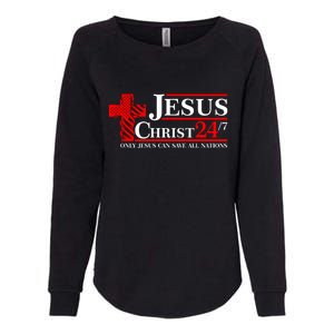 Jesus Christ 2024 24/7 Only Jesus Can Save All Nations Christian Catholic Cross Womens California Wash Sweatshirt