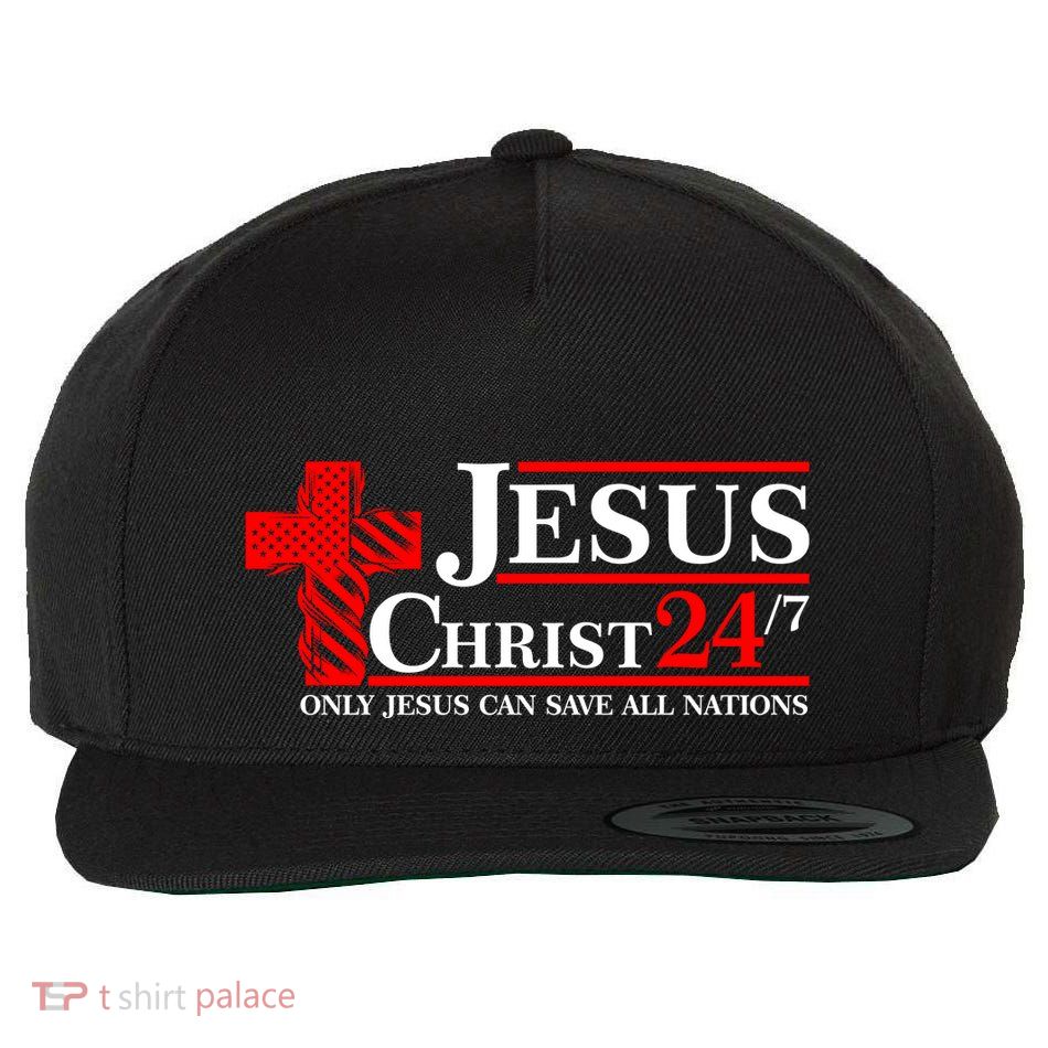 Jesus Christ 2024 24/7 Only Jesus Can Save All Nations Christian Catholic Cross Wool Snapback Cap