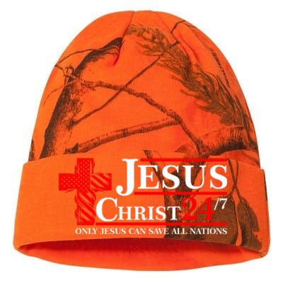 Jesus Christ 2024 24/7 Only Jesus Can Save All Nations Christian Catholic Cross Kati Licensed 12" Camo Beanie