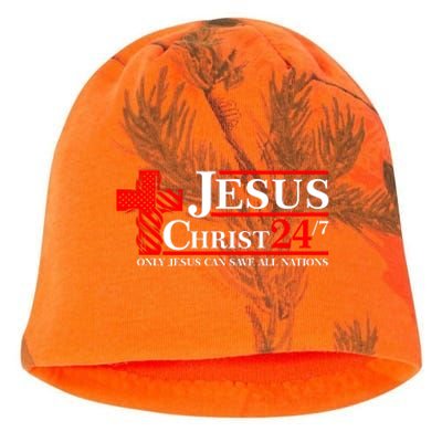 Jesus Christ 2024 24/7 Only Jesus Can Save All Nations Christian Catholic Cross Kati - Camo Knit Beanie