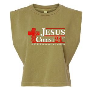 Jesus Christ 2024 24/7 Only Jesus Can Save All Nations Christian Catholic Cross Garment-Dyed Women's Muscle Tee