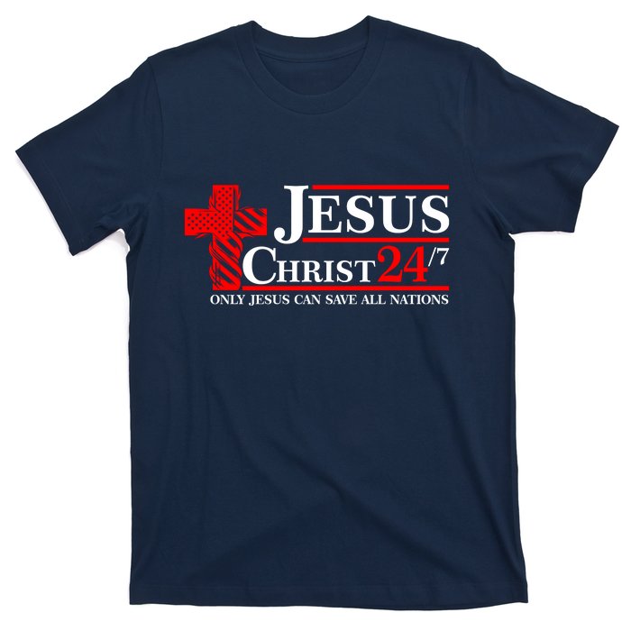 Jesus Christ 2024 24/7 Only Jesus Can Save All Nations Christian Catholic Cross T-Shirt