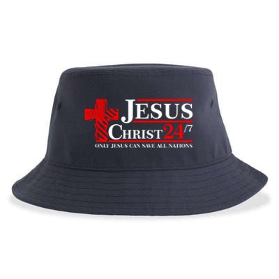 Jesus Christ 2024 24/7 Only Jesus Can Save All Nations Christian Catholic Cross Sustainable Bucket Hat