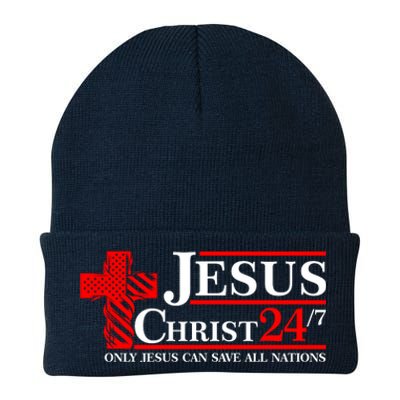 Jesus Christ 2024 24/7 Only Jesus Can Save All Nations Christian Catholic Cross Knit Cap Winter Beanie