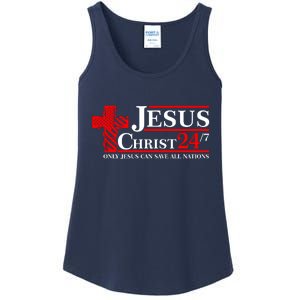 Jesus Christ 2024 24/7 Only Jesus Can Save All Nations Christian Catholic Cross Ladies Essential Tank