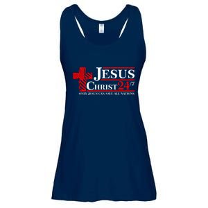 Jesus Christ 2024 24/7 Only Jesus Can Save All Nations Christian Catholic Cross Ladies Essential Flowy Tank