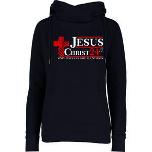 Jesus Christ 2024 24/7 Only Jesus Can Save All Nations Christian Catholic Cross Womens Funnel Neck Pullover Hood