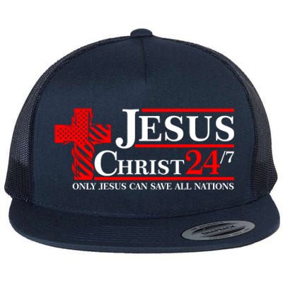 Jesus Christ 2024 24/7 Only Jesus Can Save All Nations Christian Catholic Cross Flat Bill Trucker Hat