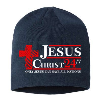 Jesus Christ 2024 24/7 Only Jesus Can Save All Nations Christian Catholic Cross Sustainable Beanie