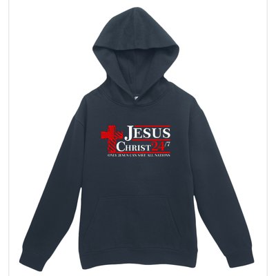 Jesus Christ 2024 24/7 Only Jesus Can Save All Nations Christian Catholic Cross Urban Pullover Hoodie