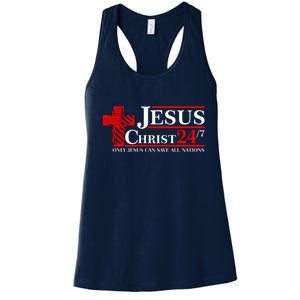 Jesus Christ 2024 24/7 Only Jesus Can Save All Nations Christian Catholic Cross Women's Racerback Tank