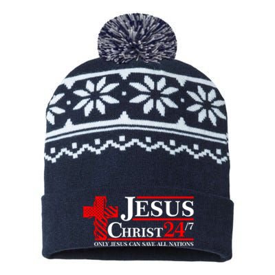 Jesus Christ 2024 24/7 Only Jesus Can Save All Nations Christian Catholic Cross USA-Made Snowflake Beanie