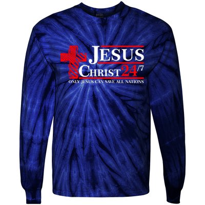 Jesus Christ 2024 24/7 Only Jesus Can Save All Nations Christian Catholic Cross Tie-Dye Long Sleeve Shirt