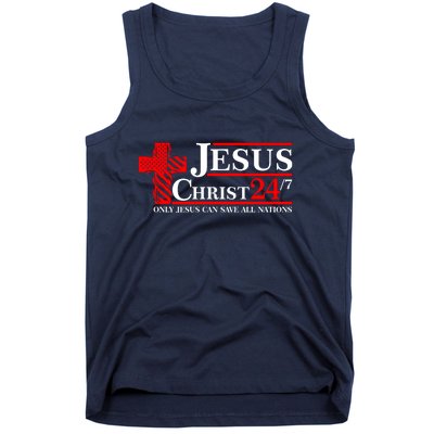 Jesus Christ 2024 24/7 Only Jesus Can Save All Nations Christian Catholic Cross Tank Top