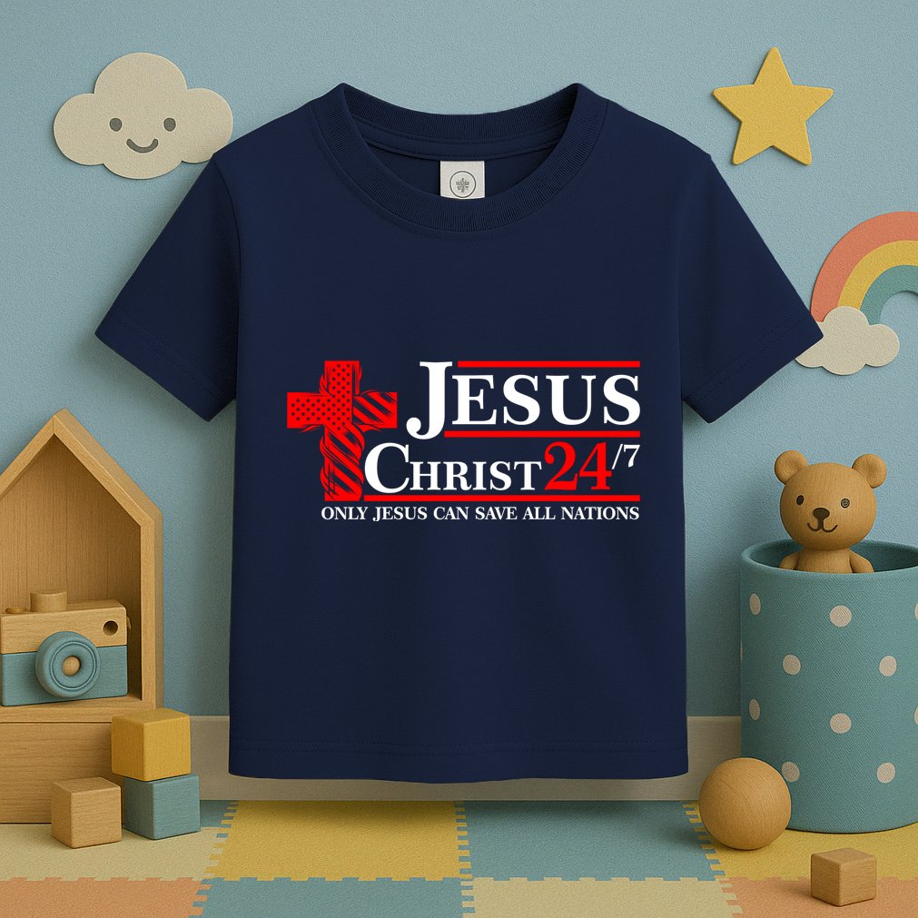Jesus Christ 2024 24/7 Only Jesus Can Save All Nations Christian Catholic Cross Toddler T-Shirt
